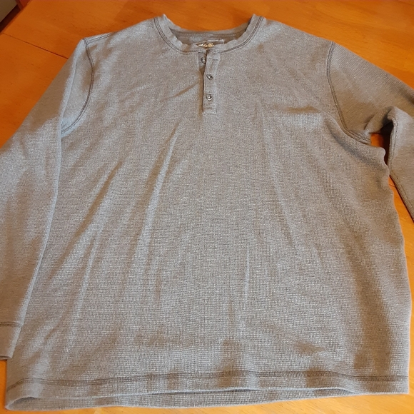 EDDIE BAUER THERMAL WAFFLE KNIT HENLEY in Light Heather Gray MENS SIZE 2XL. - Picture 4 of 13